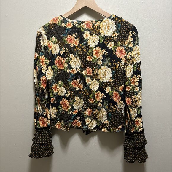 FARM Rio Siobhan Blouse size S Flare Sleeve Floral Button Top Boho Anthropologie - Picture 9 of 15
